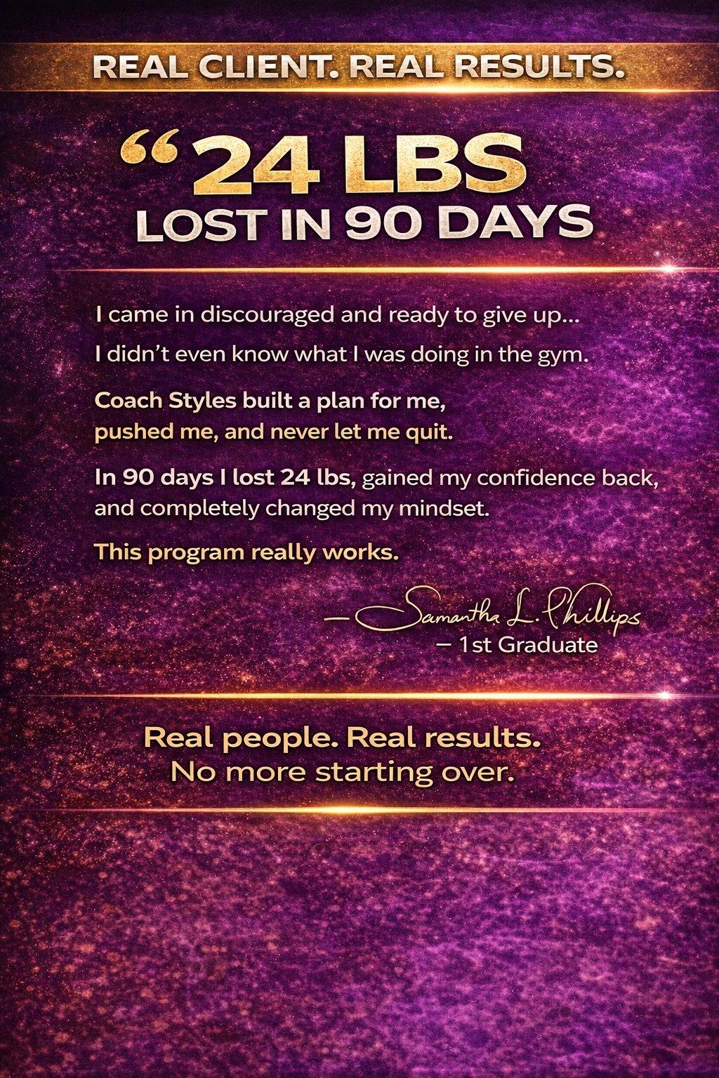Samantha L. Phillips lost 24 pounds in 90 days, first graduate of the 90-Day Look Good Naked Program
